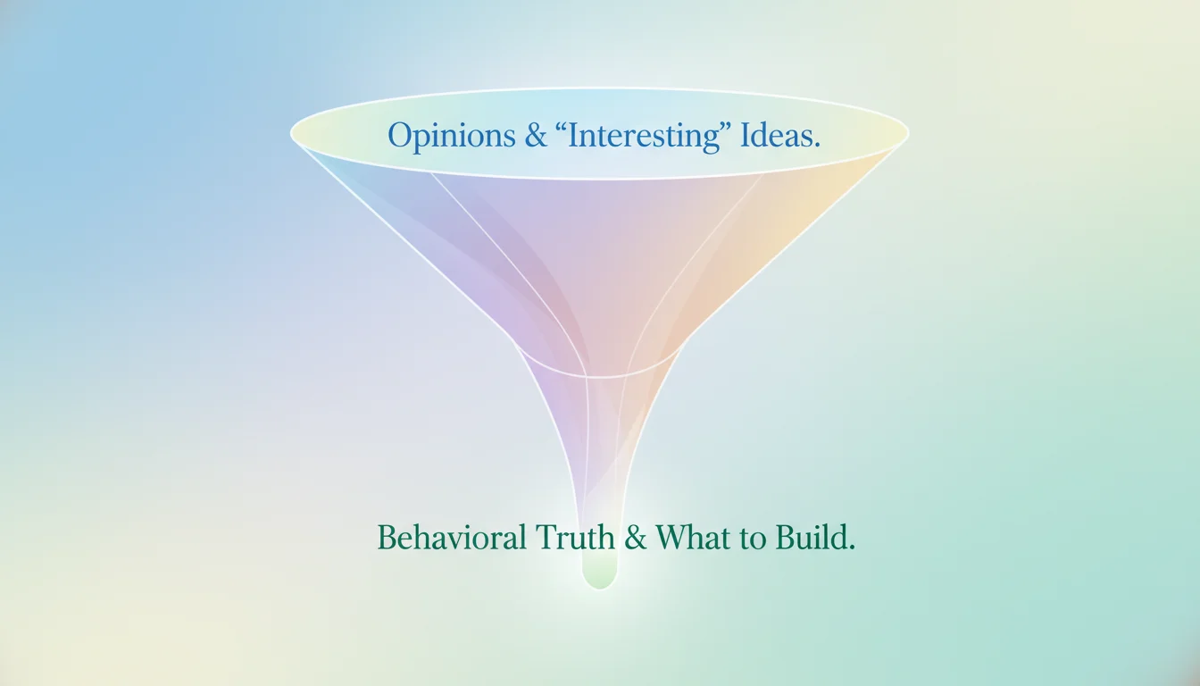 A simple graphic showing a funnel. At the top, a wide opening labeled