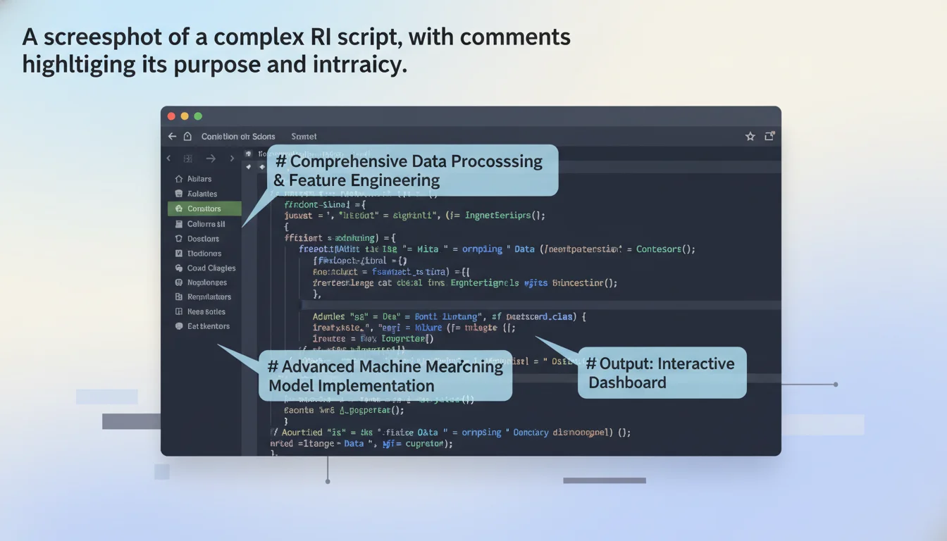 A screenshot of a complex R script, with comments highlighting its purpose and intricacy.