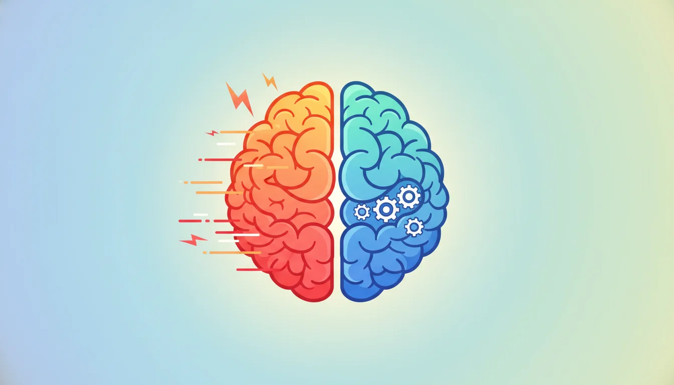 A cartoon brain split into two halves, one labeled